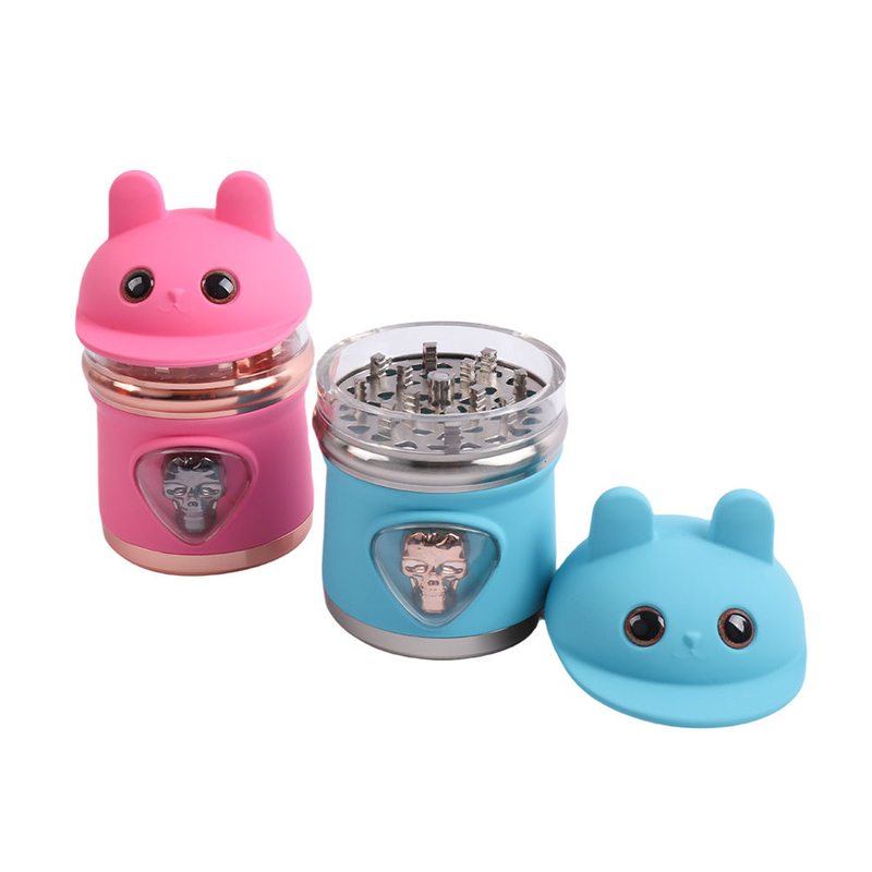 4 Parts Multi Colour Rabbit Head Visual Teeth Herb Grinder With Drawer ; Weed Grinder;Spice Grinder