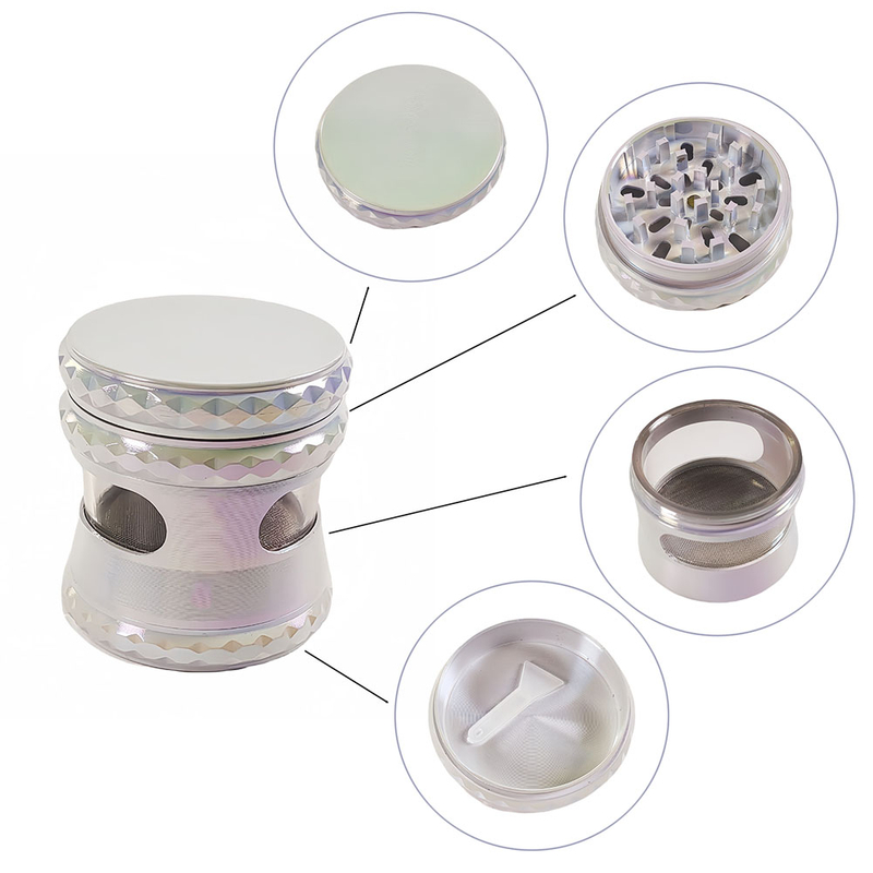 ​Metal Alloy 4 Layers Colour White With Window Portable for Smoking Tobacco Spice Grinder