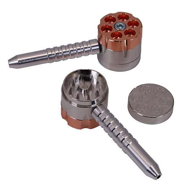 Six Shooter Metal Pipe With Herb Grinder
