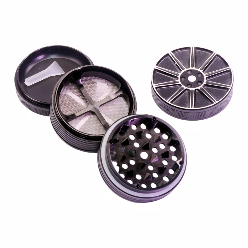 4 Parts 2.6“ Manual Aluminum Alloy Wheel Hub Shaped Top Herb Grinder Weed Grinder For Marijuana With Removable Screen