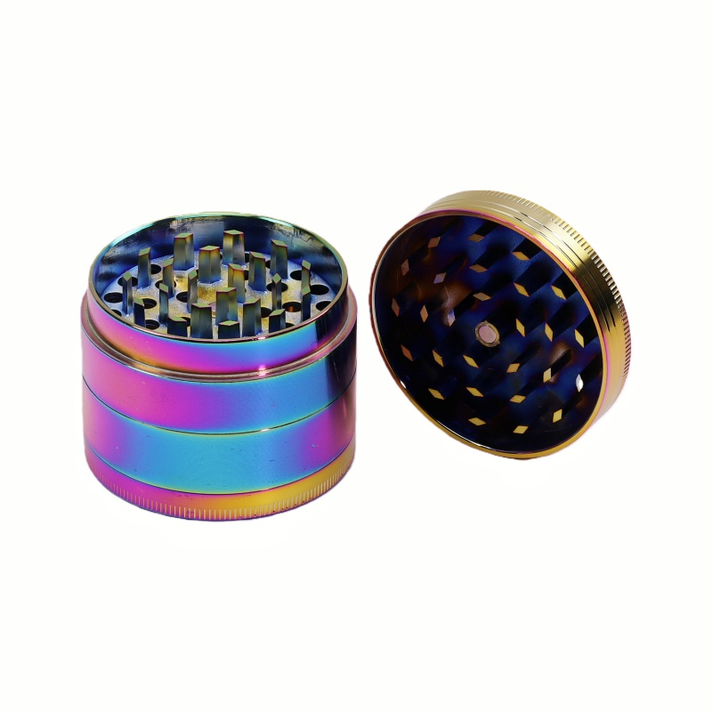 4 Parts 2.2 Inch High-Quality Iridescent Zinc Alloy Herb Grinder 2.2" Colorful Solid Top Zinc Alloy Tobacco Grinder Heavy Duty Rainbow Zinc Alloy 4-Piece Grinder