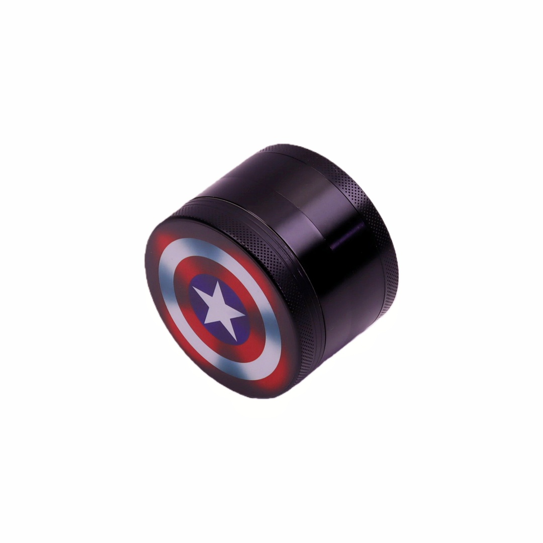 4 Layer Aluminum Alloy Spice Grinder with Kief Catcher for Marvel Fans Captain America UV Print Herb Grinder UV Printed Captain America Shield Grinder for Weed
