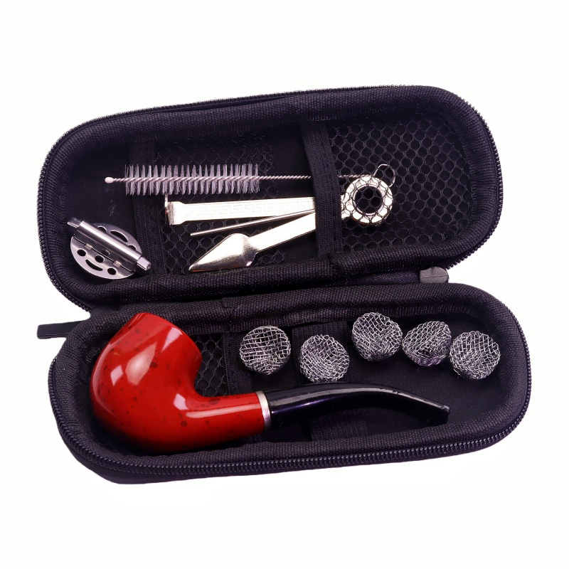 10 Pack Resin Pipe Set Pipe with Windshield And Filter Ball 3-in-1 Pipe Tool Kit Pipe Cleaning Brush Set PU Storage Bag Pipe Kit Tobacco Pipe Accessories Set