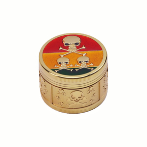 Color Drip Oil Skull Pattern Side Skull Embossment Hidden Removable Plastic Screen Golden Zinc Alloy Grinder Herb Grinder Spice Grinder Zinc Alloy Tobacco Grinder