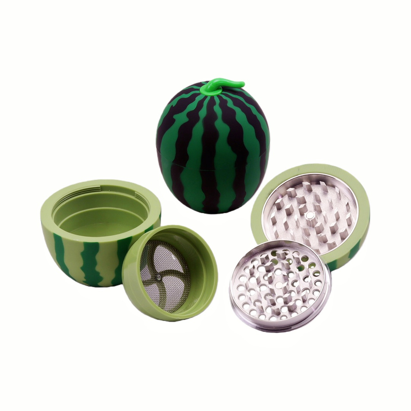 Watermelon-shaped Plastic Herb Grinder with Sharp Metal Teeth Hidden Screen Layer & Free Scraper Watermelon Design Spice Grinder Portable Plastic Herb Grinder