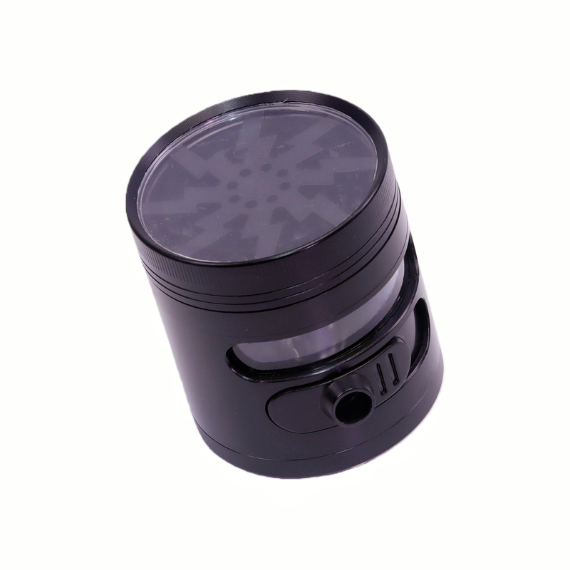 4 Parts 2.5 Inches Clear Top See Through Chamber Herb Grinder With Action Switch Dispenser Zinc Alloy Weed Grinder with Separator And Transparent Lid