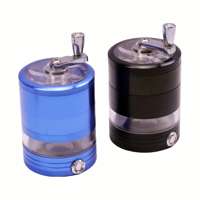 5 Parts 2.2" Clear Top Aluminum Crank Handle Herb Grinder With Multi-Mode Changing Led Tobacco Grinder USD Rechargeable Herb Grinder