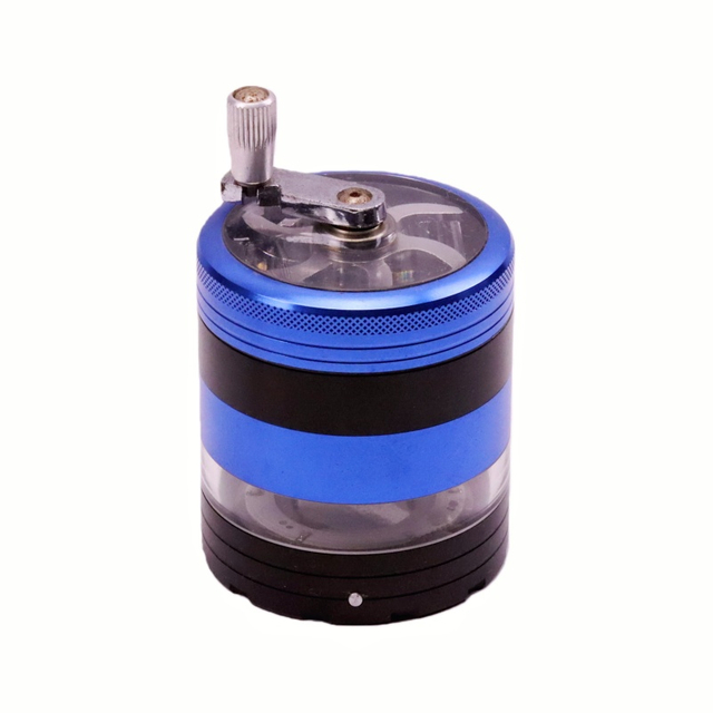 5 Parts 2.2" Clear Top Aluminum Crank Handle Herb Grinder With Color-Changing Led Flashing Led Wave Ring Weed Grinder