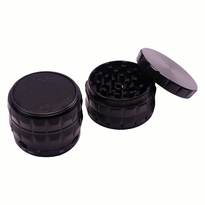 Innovative 5 Parts 2.6" Solid Top Aluminum Speaker Herb Grinder With Hidden Mesh Layer Sound Speaker Weed Grinder For Cannabis