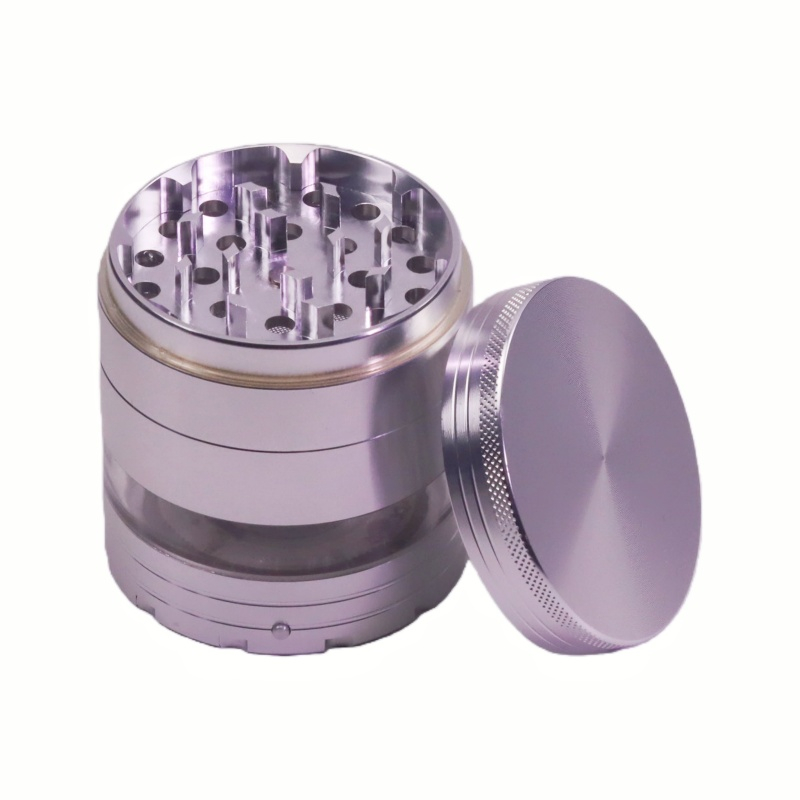 Durable Heavy Duty Solid Top 5 Pieces Diamond-Sharp Teeth Aluminum Alloy Portable Easy-Clean Design Weed Grinder With Flashing LED Light