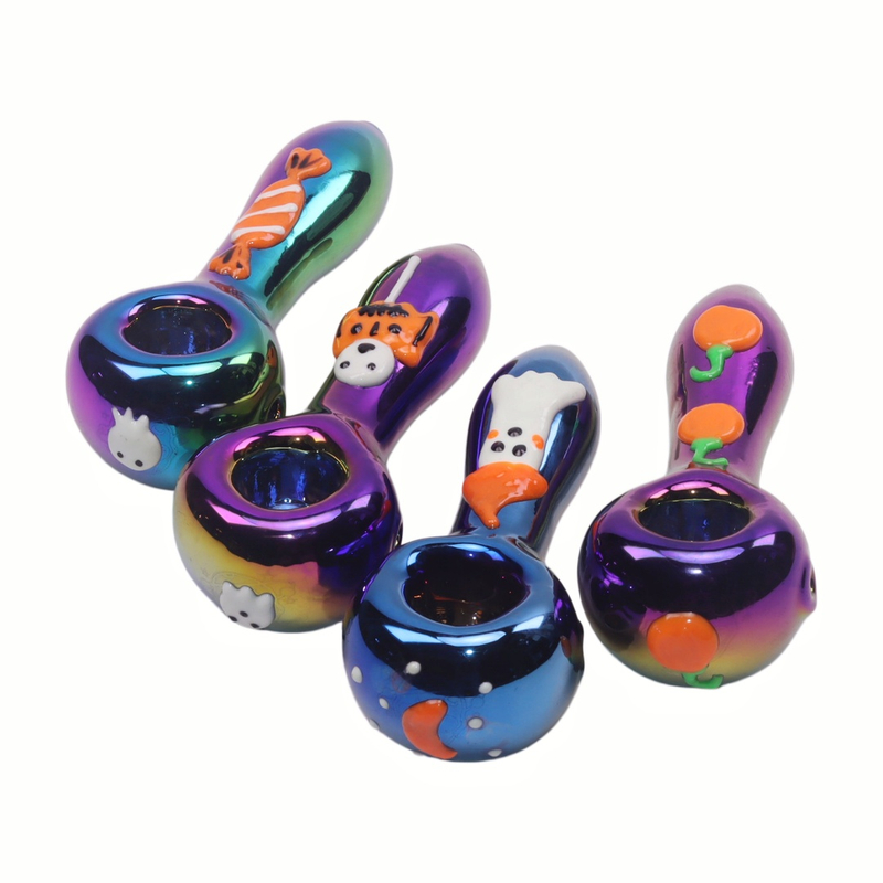 5 Inches Halloween-Themed Iridescent Rainbow Durable Borosilicate Glass Spoon Pipes for Smoking Outdoor Travel