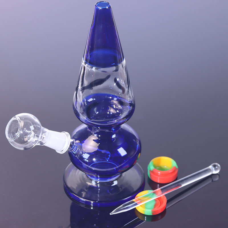 Portable Dual Use Glass Water Pipe for Weed Blue White Jade Free Dab Tool and Silicone Container Two-in-one Glass Bong Silicone Wax Jar Glass Dab Tool for Wax 