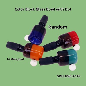 14mm Male Joint Hand Blown Two-Tone Color Block Glass Bong Bowl with Marble Handle With Marble Knot Replacement Bowl Piece for Water Pipes