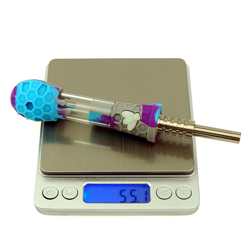 Portable Non-Stick Silicone Glass Honey Straw Assorted Color Glass Silicone Nectar Collector Set Travel Silicone Wax Collector