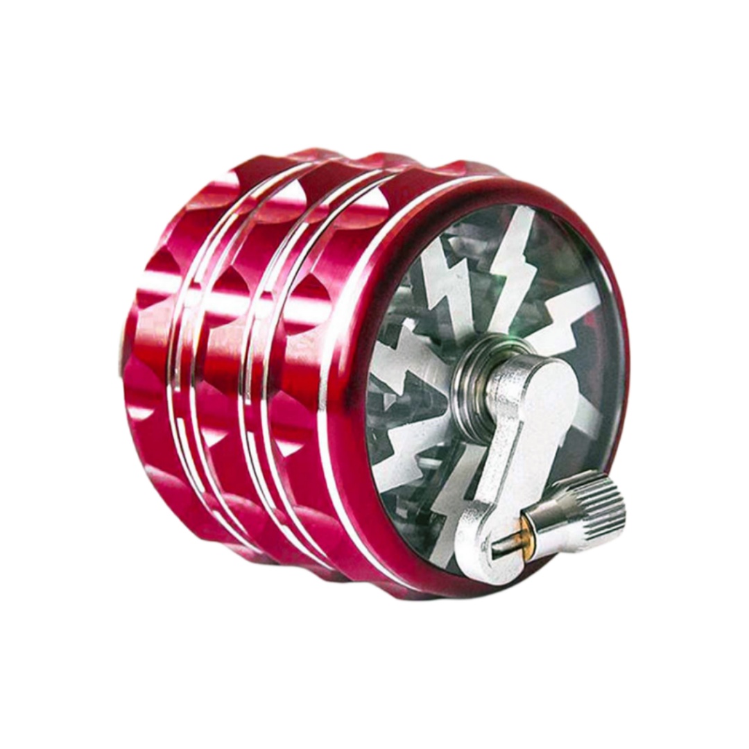 2.5" 4 Parts Premium Aluminum Alloy Herb Grinder with Crank & Lightning Design Durable Hand Crank Spice Grinder for Dry Herbs & Tobacco