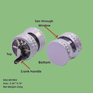 65mm 2.56 Inches 4 Parts Iridescent Crank Handle Clear Top Herb Grinder Crusher With See-through Chamber for Smoking 