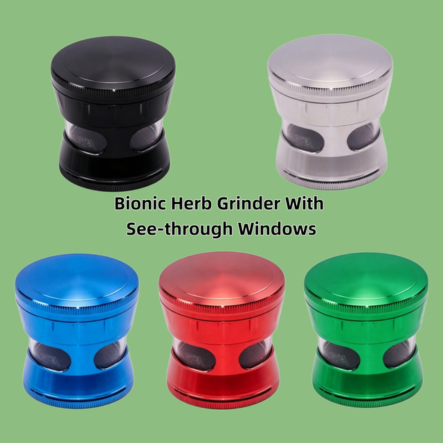 60mm Bionic Metal Herb Grinder with 2 See-through Windows 4 Piece Aluminum Tobacco Grinder with Visible Chamber & Pollen Sifter Durable Herb Grinder for Dry Herb Smoking Accessories