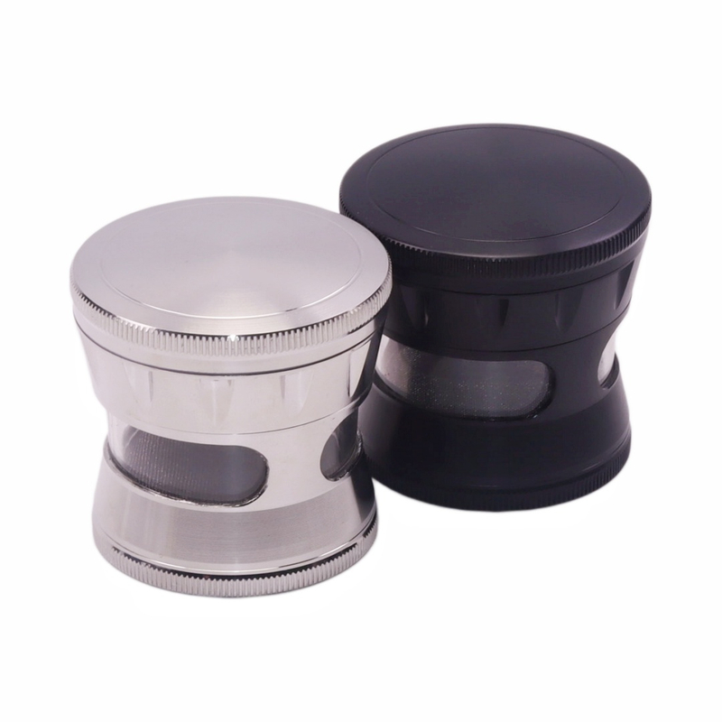 60mm Bionic Metal Herb Grinder with 2 See-through Windows 4 Piece Aluminum Tobacco Grinder with Visible Chamber & Pollen Sifter Durable Herb Grinder for Dry Herb Smoking Accessories