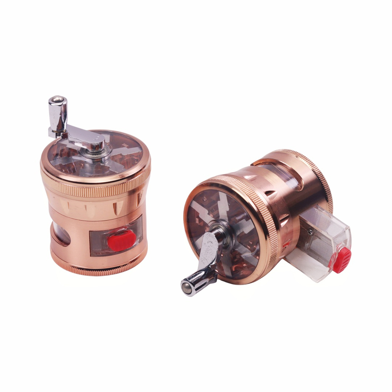 4 Piece 60mm Hand Crank Metal Herb Grinder with Clear Window & Storage Drawer Manual Crank Tobacco Grinder with Pollen Sifter
