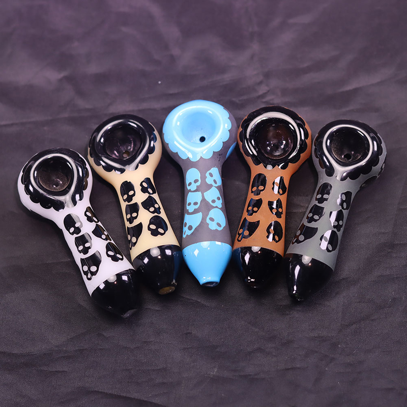 4 Inch Frosted Glass Hand Pipe with Skull Embossed Design Handheld Smoking Pipe with Matte Finish & 3D Skull Relief Pattern Trendy Cool Glass Pipe for Young Adults