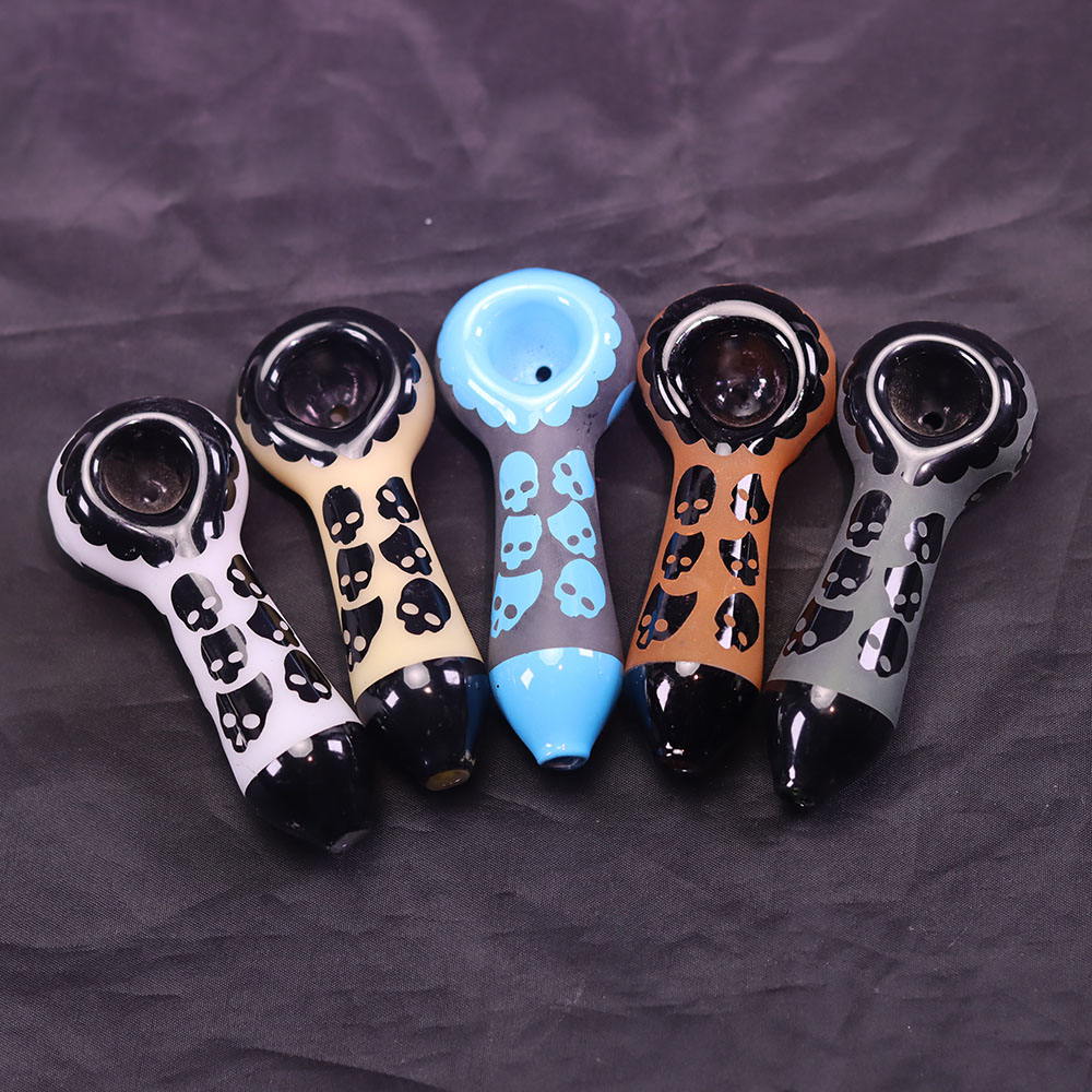 4 Inch Frosted Glass Hand Pipe with Skull Embossed Design Handheld Smoking Pipe with Matte Finish & 3D Skull Relief Pattern Trendy Cool Glass Pipe for Young Adults