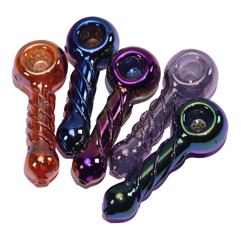 4 Inch Portable Spiral Twisted Glass Hand Pipe with Electroplated Iridescent Gradient Finish
