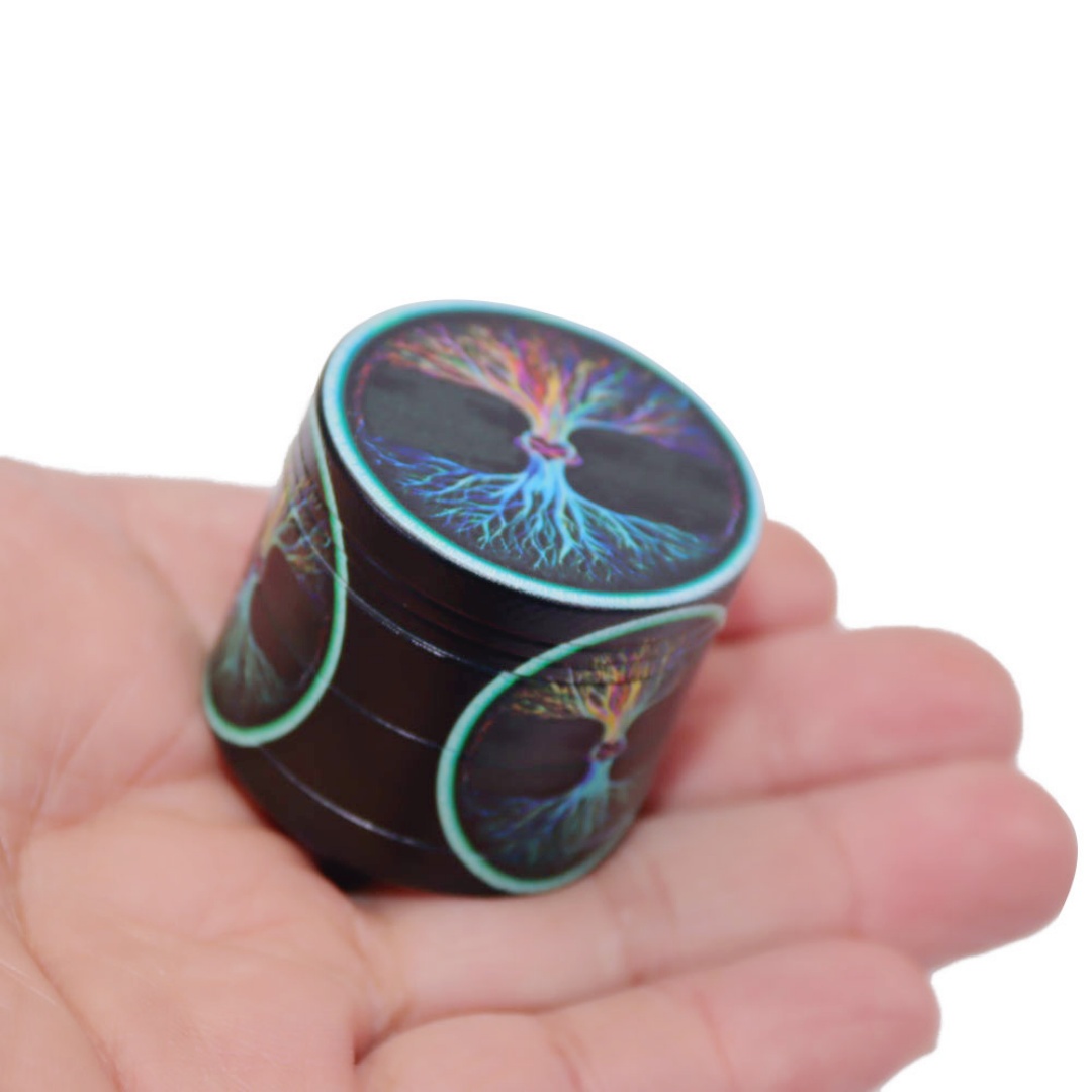 2 Inch Tree of Life Zinc Alloy Herb Grinder 4-Piece Colorful Printed Spice Grinder with Pollen Screen Durable Zinc Tobacco Grinder for Herbs & Spices