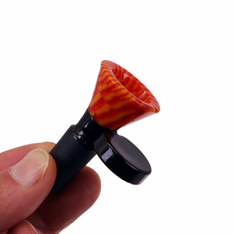 14mm Male Woven Texture Pattern Glass Bowl with Handle Glass Herb Slide for Water Pipe Universal Replacement Bowl