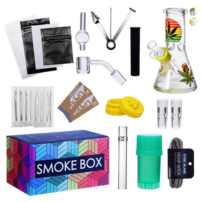 19-Piece Pack Complete Glass Bong Smoke Box Travel Kit All-in-One Portable Smoking Accessory Set with Glass Water Pipe Dab Tools Storage 