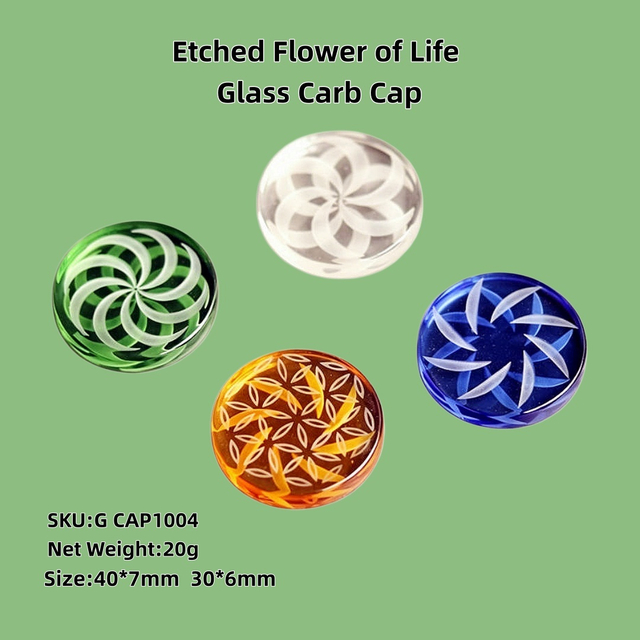 Etched Glass Carb Cap Flower of Life Pattern Dab Cap for Glass Bongs & Rigs 