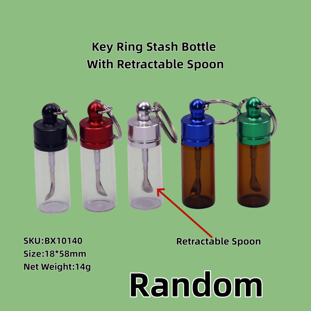1 Pack of 3 Pieces Glass Vial Keychain with Retractable Spoon Portable Spice Storage Bottle Mini Powder Container Keychain Snuff Bottle with Telescopic Spoon Waterproof Pill Case Keychain.