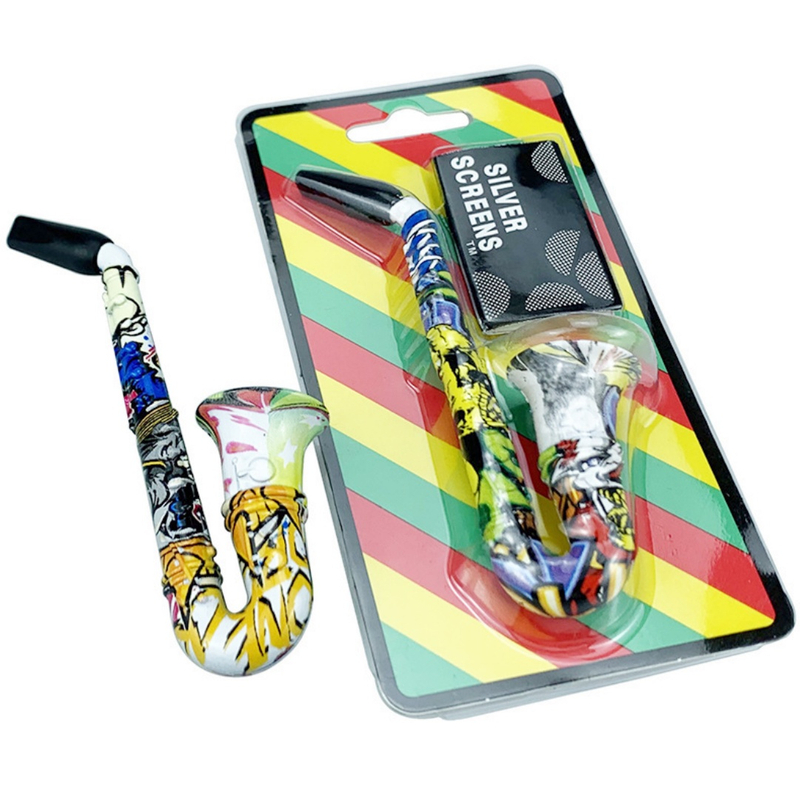 Saxphone Shaped Metal Smoking Pipe Novelty Discreet Tobacco Hand Pipe Unique Mechanic Themed Gift for Smokers