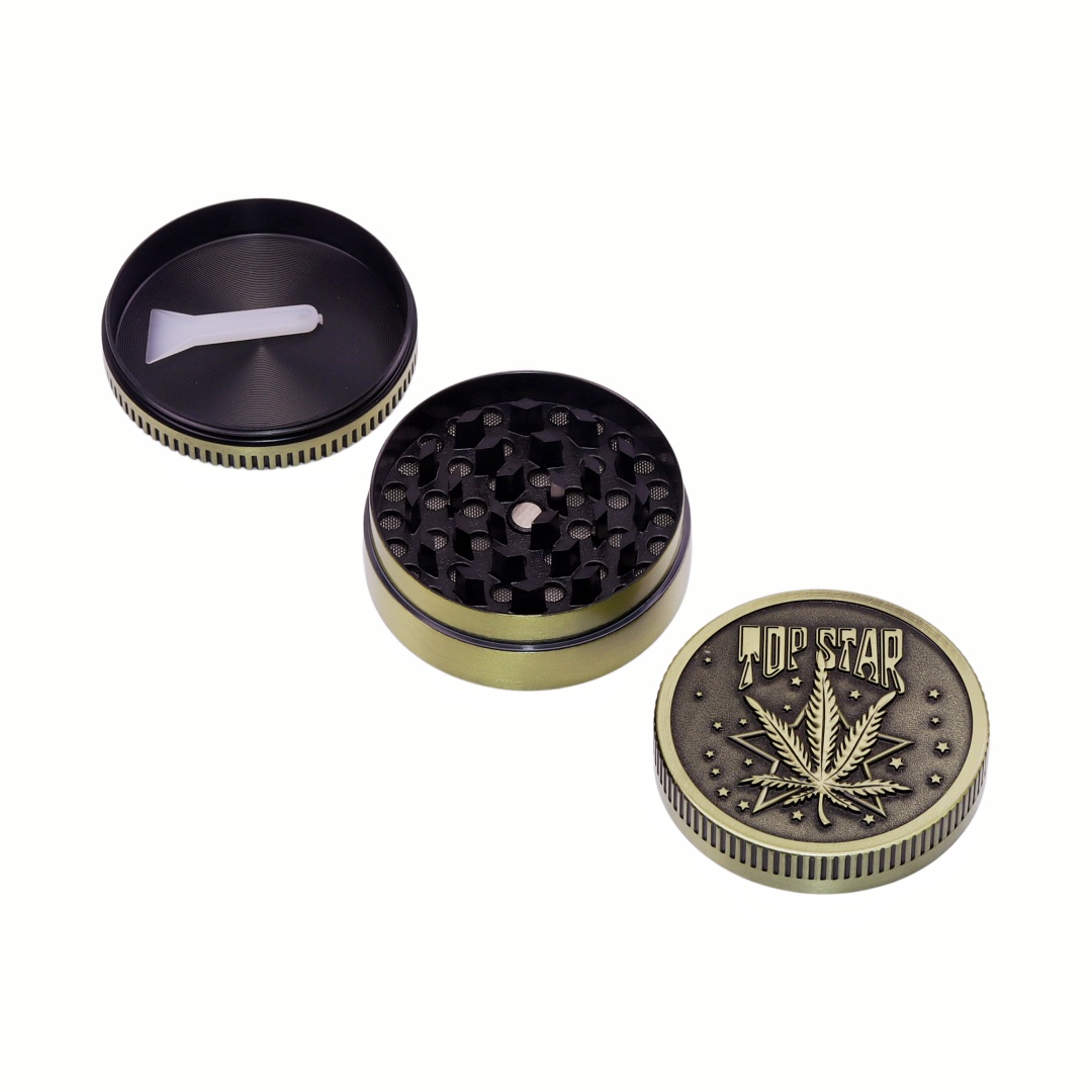 Pop Star Design Grinder Vintage Herb Grinder with Leaf Design Zinc Alloy Weed Grinder for Smoking 4 Layer Tobacco Grinder with Magnetic Lid 
