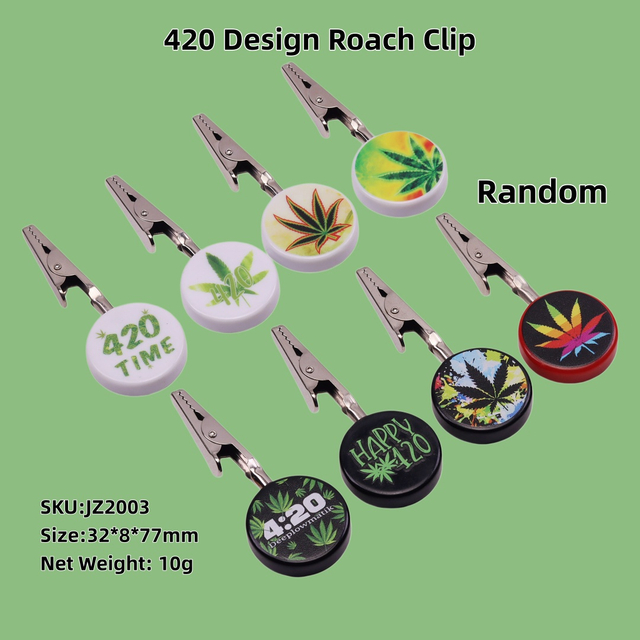 4 Pack Round Roach Clip with 420 Hemp Leaf Design Alligator Cigarette Joint Holder Clip