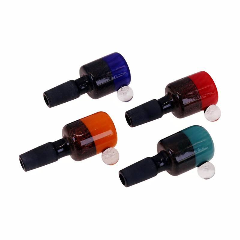 14mm Male Joint Hand Blown Two-Tone Color Block Glass Bong Bowl with Marble Handle With Marble Knot Replacement Bowl Piece for Water Pipes