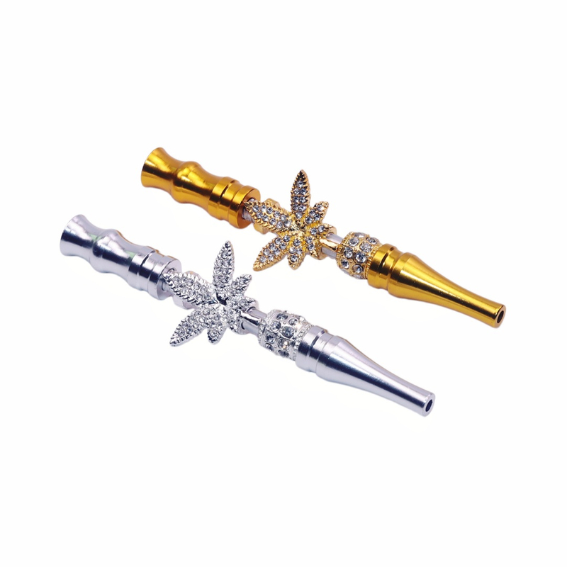 Sparkly Rhinestone Leaf Hookah Mouthpiece Bling Bling Hookah Tips Metal Blunt Holder for Party Bar