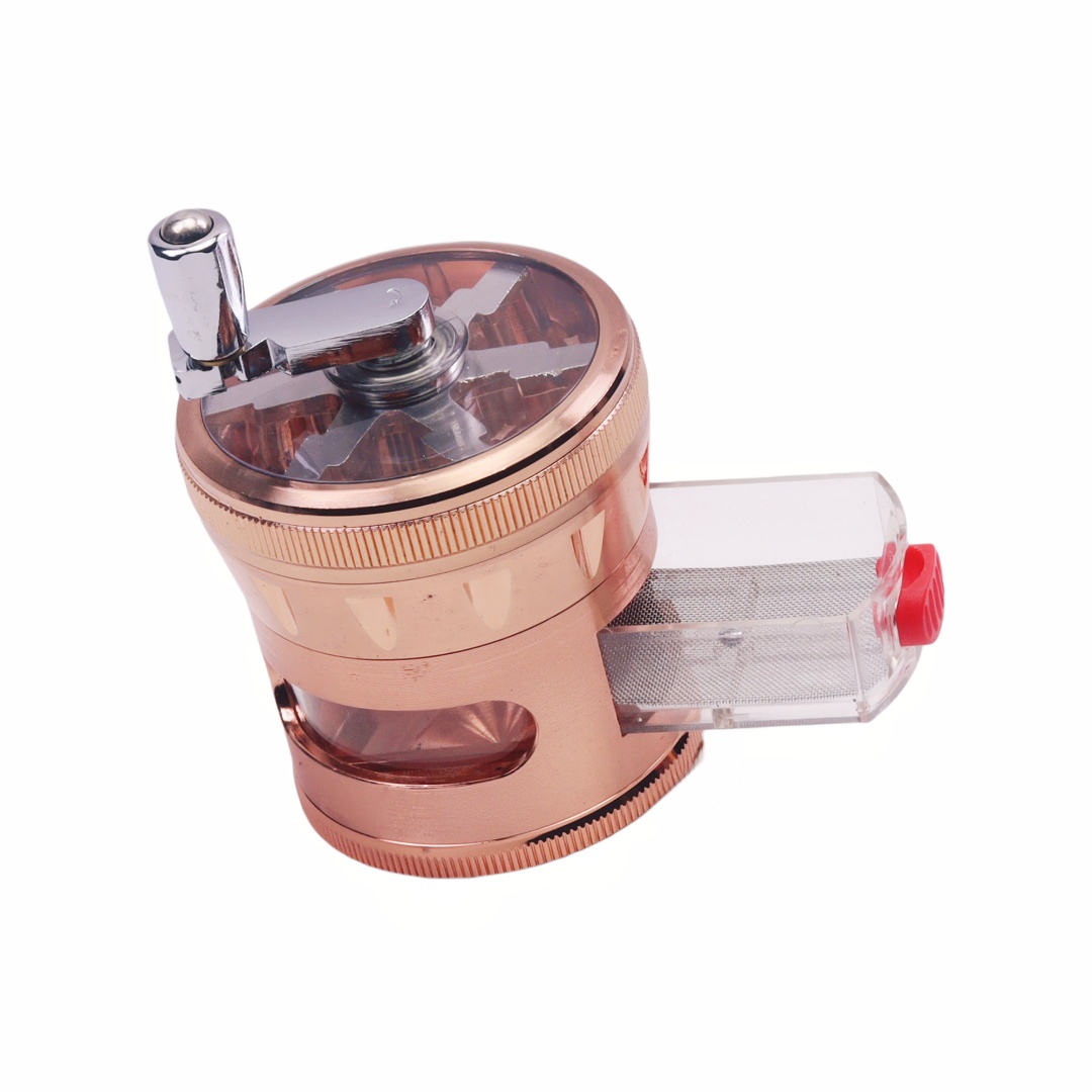 4 Piece 60mm Hand Crank Metal Herb Grinder with Clear Window & Storage Drawer Manual Crank Tobacco Grinder with Pollen Sifter