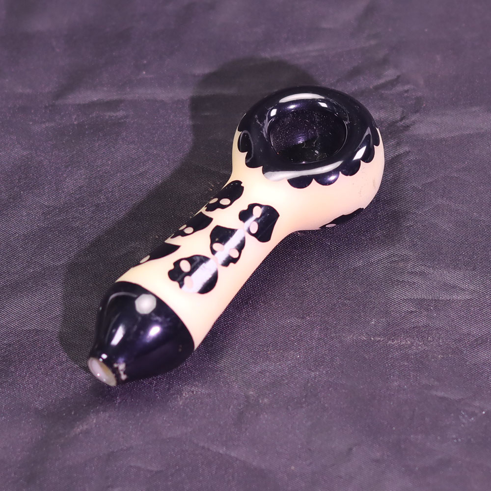 4 Inch Frosted Glass Hand Pipe with Skull Embossed Design Handheld Smoking Pipe with Matte Finish & 3D Skull Relief Pattern Trendy Cool Glass Pipe for Young Adults