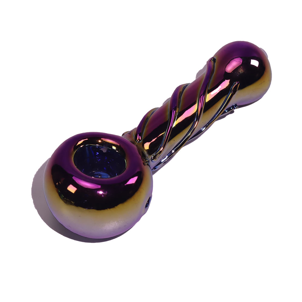 4 Inch Portable Spiral Twisted Glass Hand Pipe with Electroplated Iridescent Gradient Finish