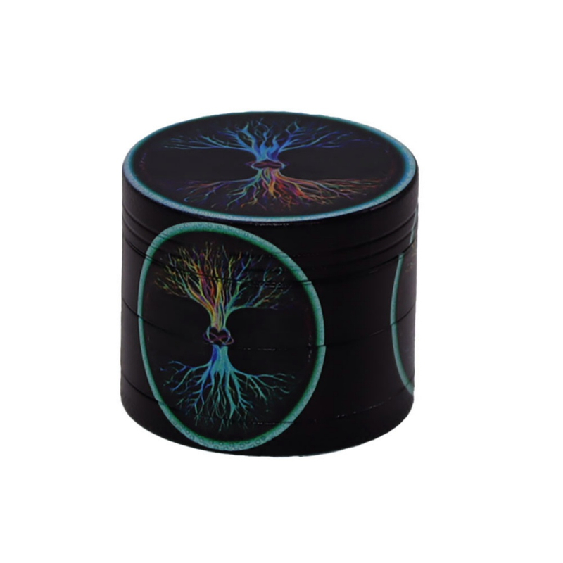 2 Inch Tree of Life Zinc Alloy Herb Grinder 4-Piece Colorful Printed Spice Grinder with Pollen Screen Durable Zinc Tobacco Grinder for Herbs & Spices
