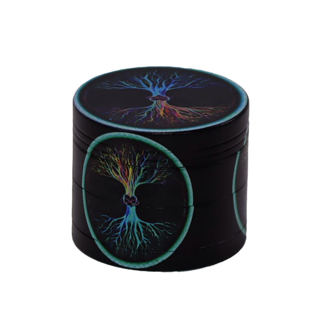 2 Inch Tree of Life Zinc Alloy Herb Grinder 4-Piece Colorful Printed Spice Grinder with Pollen Screen Durable Zinc Tobacco Grinder for Herbs & Spices