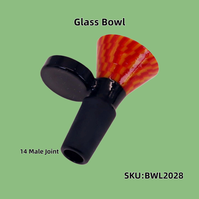 14mm Male Woven Texture Pattern Glass Bowl with Handle Glass Herb Slide for Water Pipe Universal Replacement Bowl