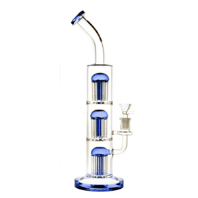 3-Layer 8-Arm Perc Glass Bong Triple 8-Arm Tree Percolator Water Pipe Multi-Color Bent Neck Glass Hookah with 3-Stage Filtration