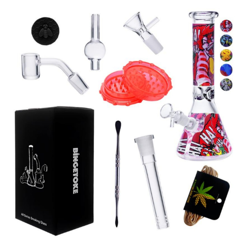 10-Piece Simpsons Themed Glass Bong Travel Kit Cartoon Print Glass Water Pipe Set with Grinder Dab Tools & Storage Box for Smoking
