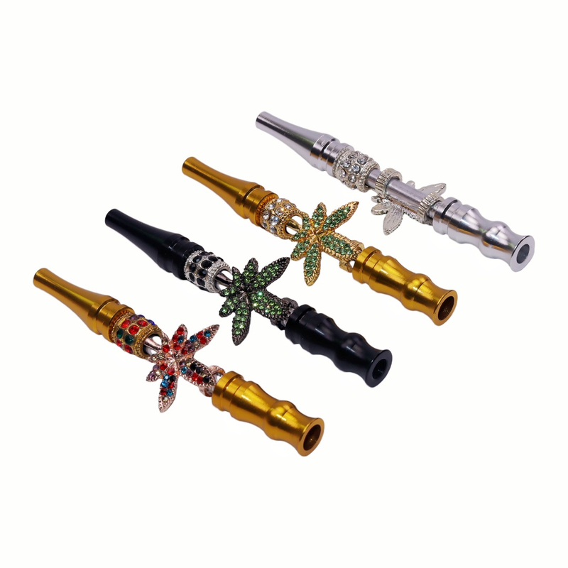 Bling Luxury Rhinestone Leaf Hookah Tip Marijuana Leaf Shisha Mouthpiece Weed Leaf Hookah Accessory Bling Maple Leaf Tip Blunt