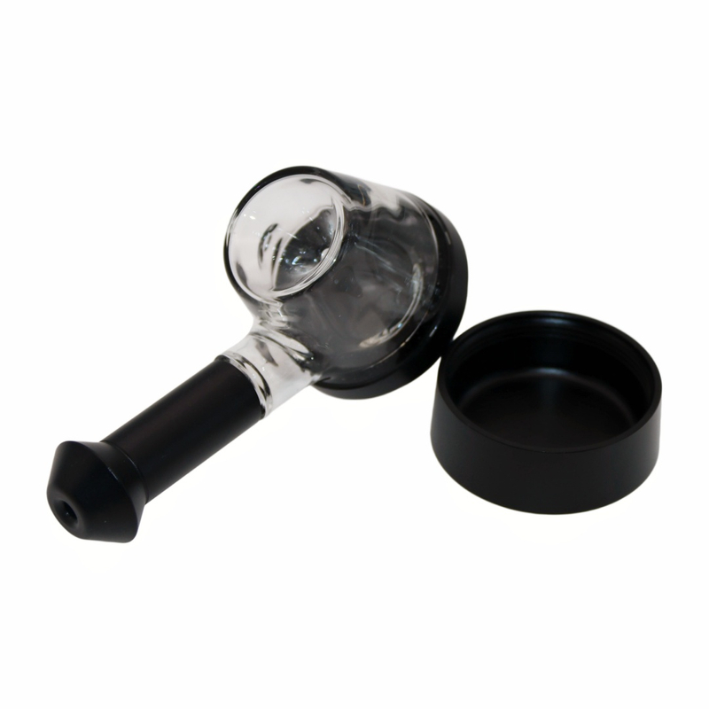 Unique Shaped Glass Hand Pipe, Compact Glass Pipe with Base, Modern Design Standing Glass Pipe, Black And Clear Glass Tobacco Pipe