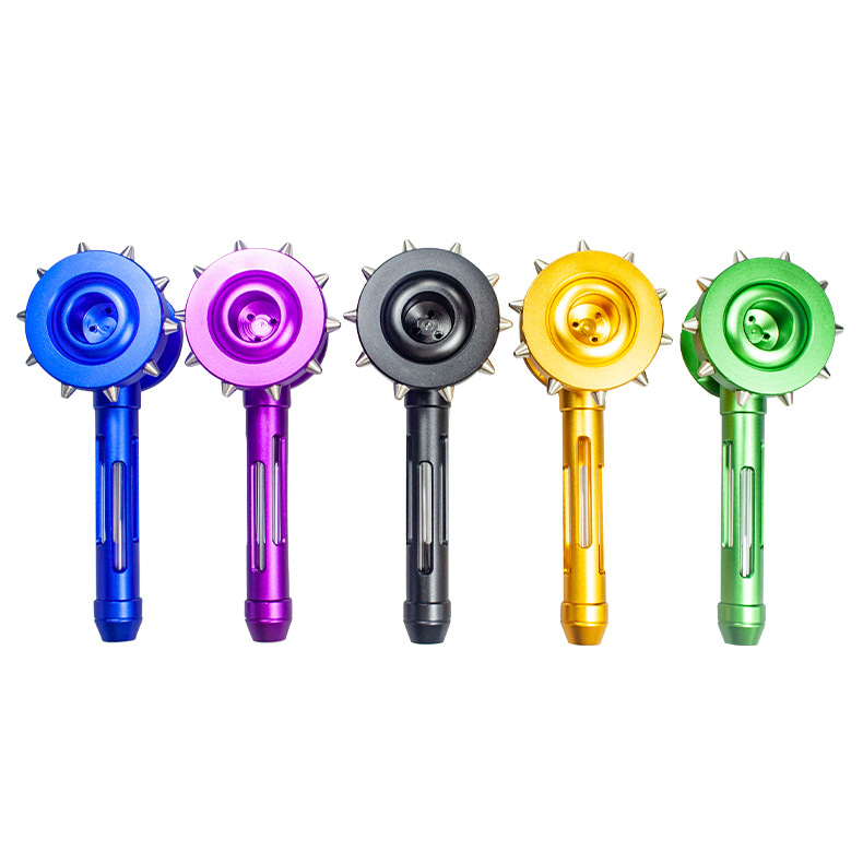Punk Style Spiked Metal Pipe, Edgy Spiked Hammer Pipe, Multi-color Aluminum Spiked Hand Pipe, Glass Stem Metal Smoking Pipe