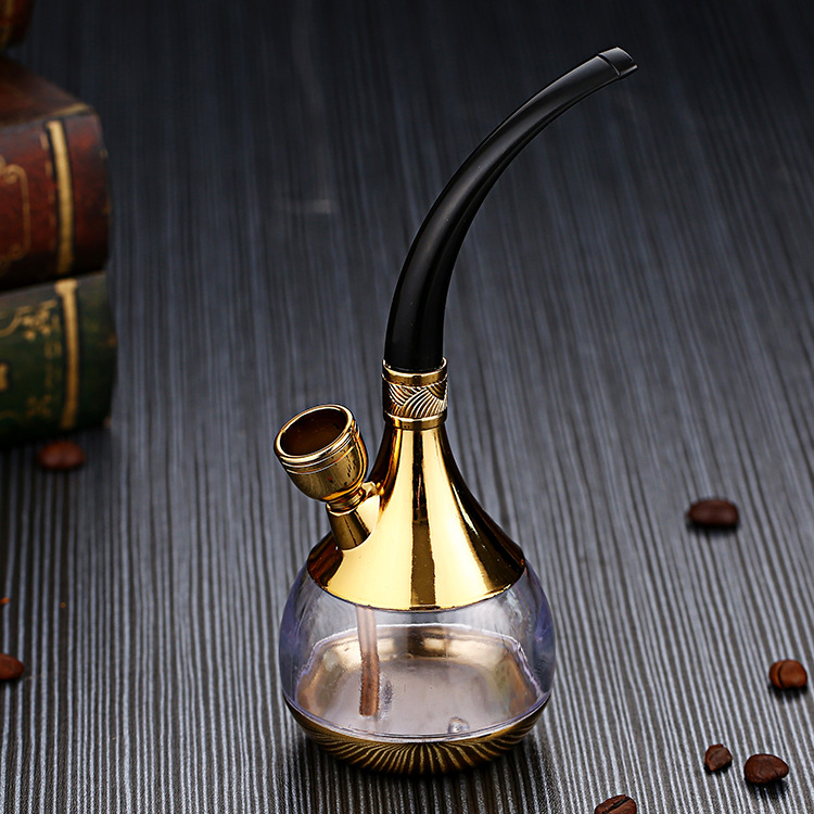 2-in-1 Vintage Style Mini Water Pipe - Silver Metal & Clear Acrylic Water Filtered Hookah Portable Personal Tobacco Pipe