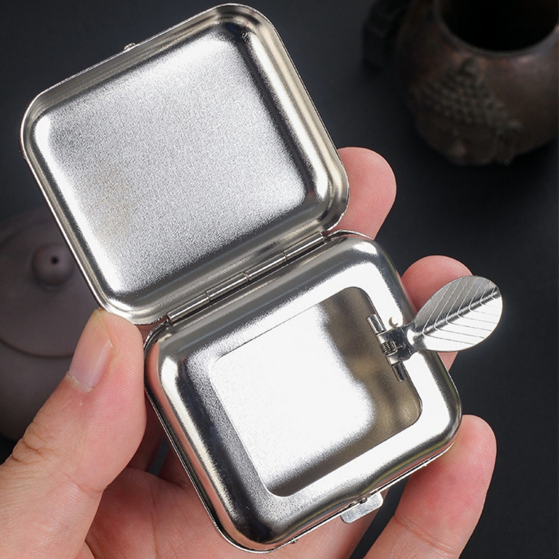 1Pack of 2 Pieces Spill Proof Mirror Push Button Pop Up Portable Metal Pocket Ashtray for Outdoor Travel