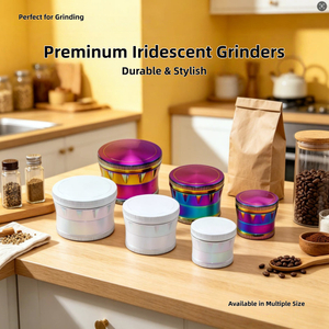 4 Piece Rainbow Herb Grinder Durable Zinc Alloy Metal Grinder with Sharp Teeth & Magnetic Lid Portable Manual Spice Grinder with Pollen Catcher for Home & Travel